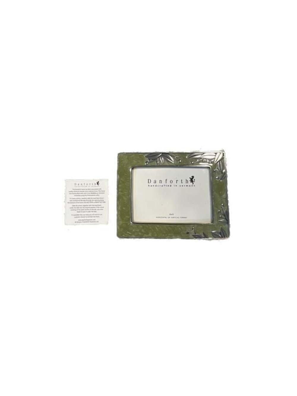 Danforth Pewter Handcrafted Green Enamel Floral 4x6 Picture Frame